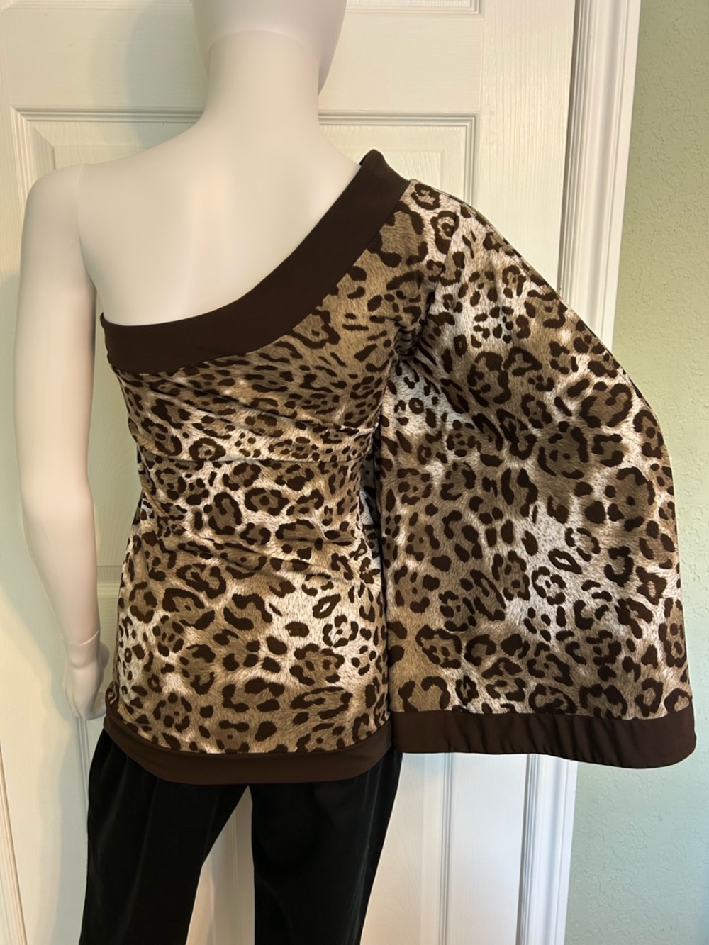 grass collection Brown and Taupe Leopard Print One-Shoulder Top - Picture 3 of 6